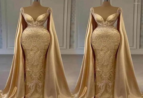 

party dresses gold champagne mermaid prom with long cape wrap beaded lace appliqued arabic queen evening reception gown7665253, White;black