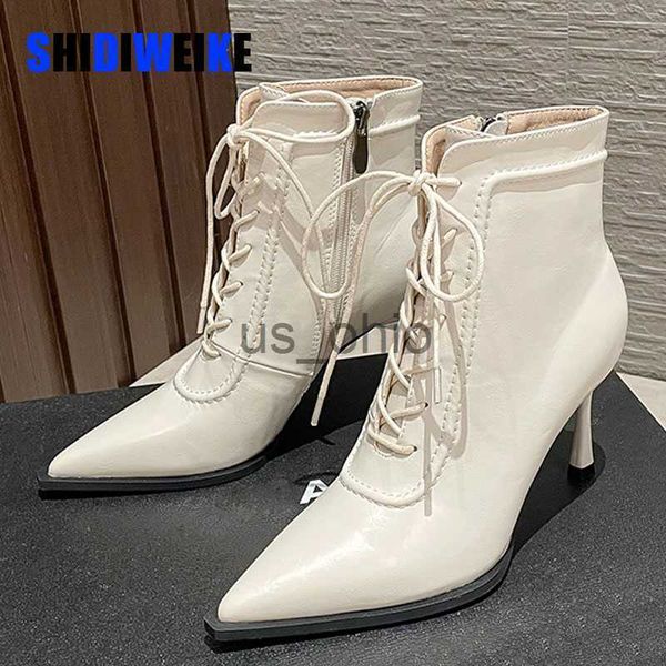 

boots sdwk 8cm brand women's boots fashion laceup pointed thin heels boots female ankle boots black white ankle boots women ad4636 j230