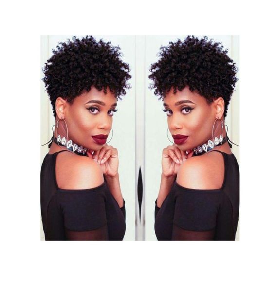 

new arrival brazilian hair african ameri short cut kinky curly wig simulation human hair short curly wig for lady8605070, Black
