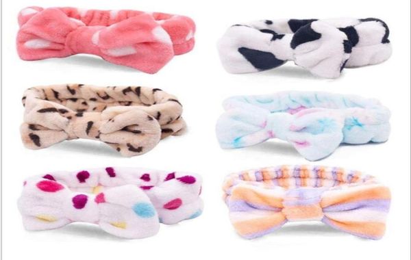 

hairband shower headband bowknot turban dot striped hairbands flannel head wrap spa make up hair band hair accessories 26 designs 4268549, Slivery;white