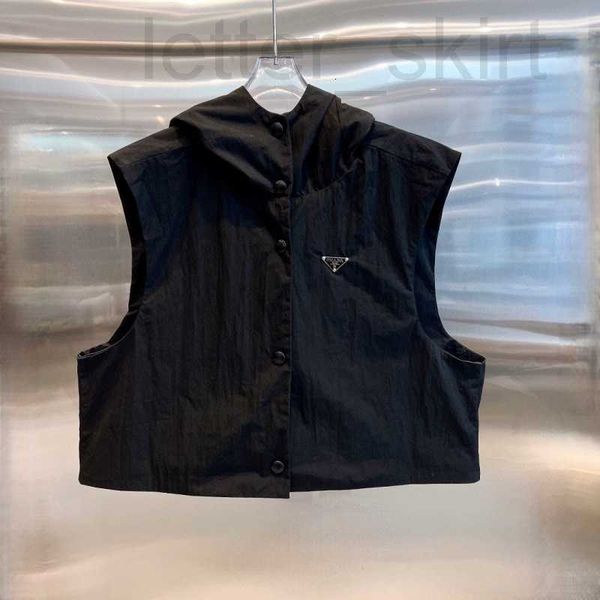 

women's vests designer p family 23 new minimalist hat standing collar vest hooded sweater coat korean loose casual 3ykx, Black;white