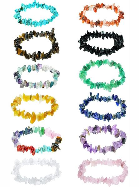 

chip stone beaded bracelets for women men strand irregular tumble reiki raw rock healing chakra crystal quartz jewelry8416168, Black