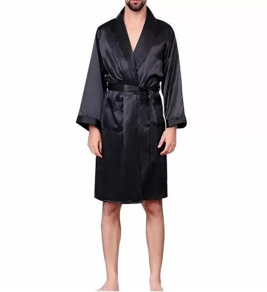 

men black lounge sleepwear faux silk nightwear for men comfort silky bathrobes noble dressing gown men039s sleep robes plus siz3397640, Black;brown
