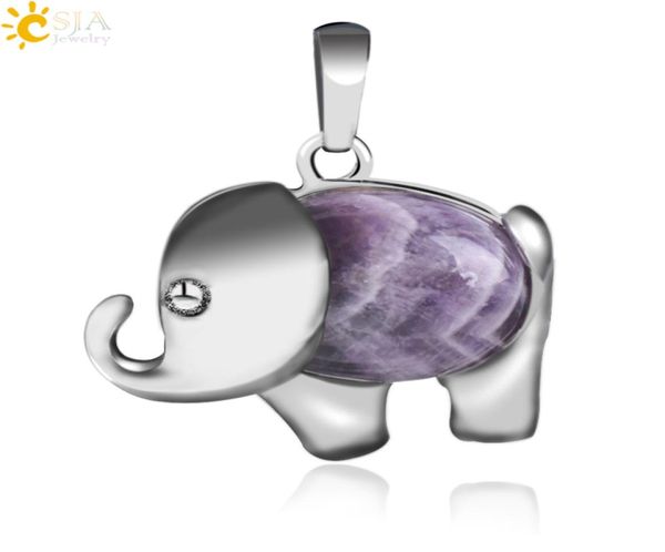 

csja elephant statement necklace pendants natural gemstone animal jewelry charms opal rose quartz goldstone tiger eye lapis jewell9797710, Silver