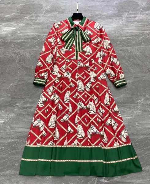 

2023 spring summer shirt dresses for women fashion print pattern bow ribbon design womens dress long sleeve woman shirt long dress8339104, Black;gray