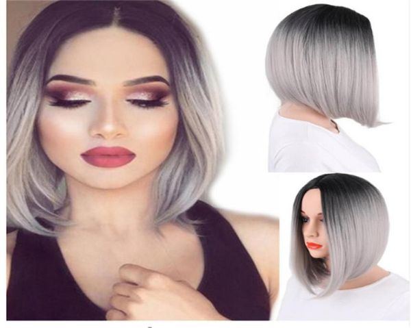 

hair wig synthetic wigs ombre grey hairs bob style short wigs for women black and pink7409396