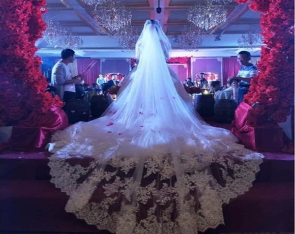 

5 meters full edge with lace bling sequins two layers long wedding veil with comb white ivory appliques bridal veil5969893, Black