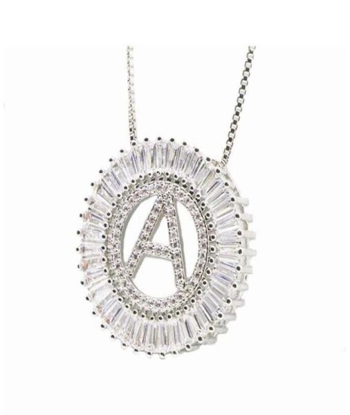 

luxury round copper hollow 26 letter pendant necklace women men aaa zircon chain necklace cz crystal alphabet choker jewelry gift93852610, Silver