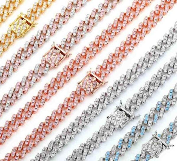 

hip hop jewelry 9mm rose white 18k gold plated iced out hiphop cuban link necklace choker chain5434183, Silver