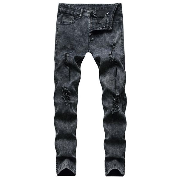 

mens jeans street style mens biker jeans hole distrressed with zipper slim fit denim casual male trousers pants247i, Blue