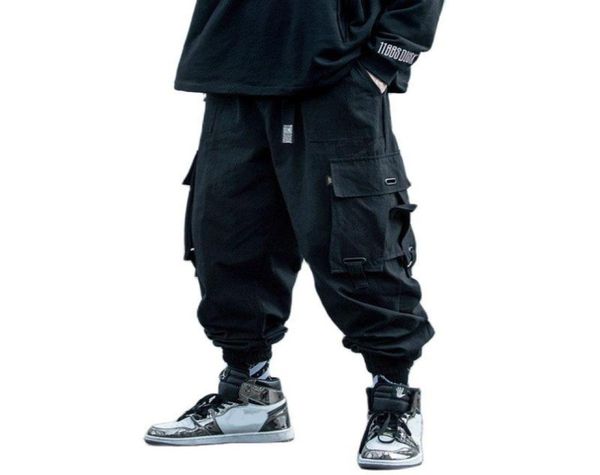 

men039s pants spring oversized harem men drawstring cotton cargo trousers hip hop streetwear loose hiphop clothing 20213069018, Black