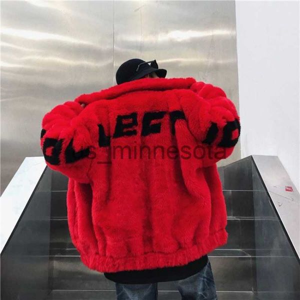 

men's jackets winter coat new men's fur jacket imitation mink loose letters coats zipper pockets turndown collar thickened cotton, Black;brown