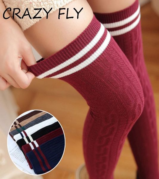 

crazy knee socks long red white black cotton striped long socks casual breathable ladies high overknee 20194302447, Black;white