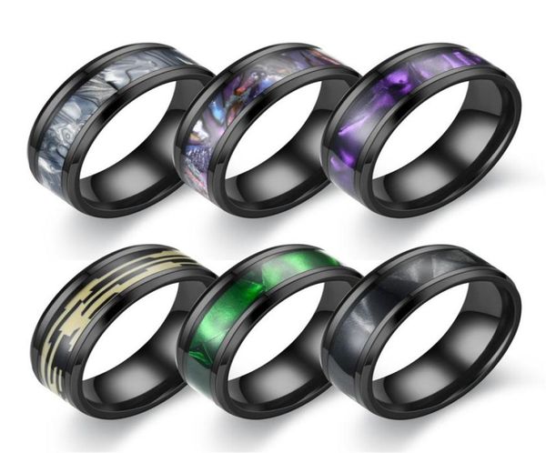

stainless steel black purple shell band rings vintage charms bling wedding engagement finger ring jewelry party punk gifts for wom5308991, Silver