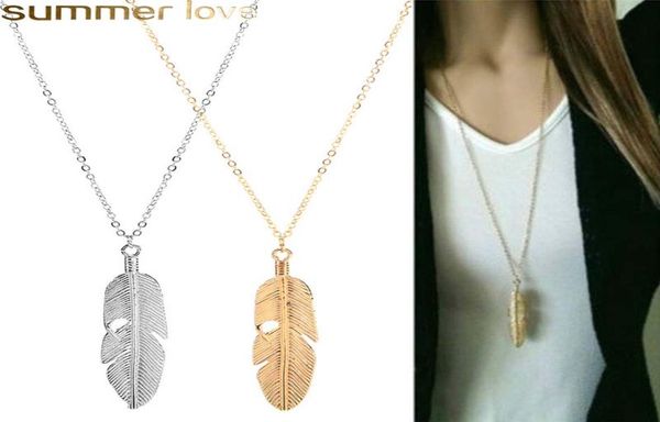

simple classic feather pendant necklaces long sweater chain statement jewelry choker necklace for women girls6815848, Silver