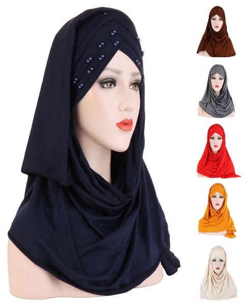 

women plain turban bead amira hijab scarf head wrap pull on instant shawl muslim hijabs ready to wear headscarf islamic cap hat7377537