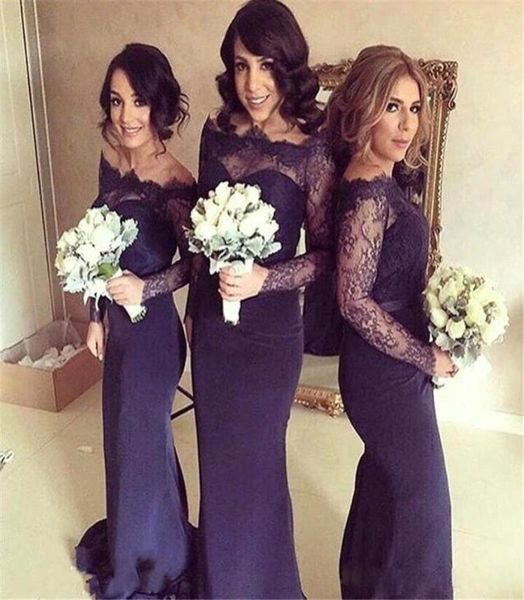 

dark navy blue off shoulder lace long sleeve bridesmaid dresses for wedding mermaid floor length maid of honor gowns formal dresse1938407, White;pink