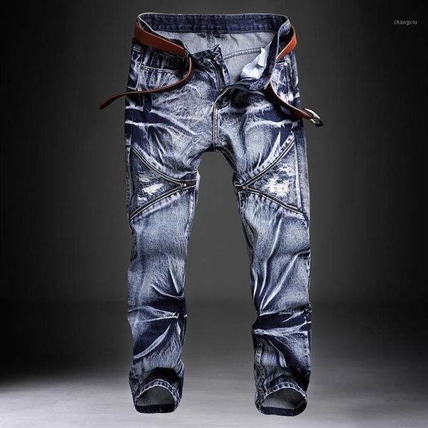

jeans men male jean homme mens men's classic fashions pants denim biker pant slim fit baggy straight trousers designer ripped257h, Blue