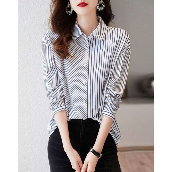 

blue and white striped shirt womens design niche spring autumn thin top