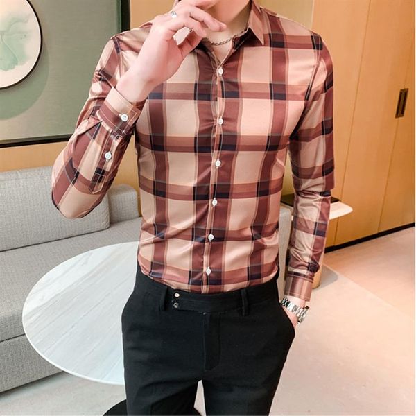 

2020 new style brand clothing for men cotton long sleeve plaid shirts male slim fit business shirt plus size s-4xl199i, White;black