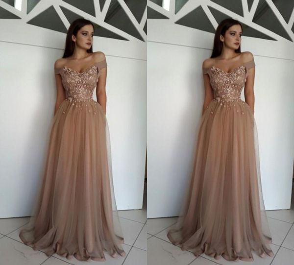 

2018 elegant off the shoulder evening dresses flowers pearl tulle floor length brown formal evening dresses zipper up4557267, Black;red
