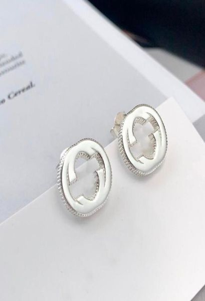 

stud original genuine 11 925 sterling silver classics retro style earrings women logo glamour g gift3539815, Golden;silver