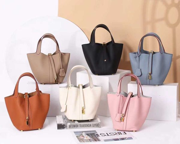 

luxury h ermes vegetable basket tote bags genuine leather women's bag 2023 new high-end french niche bucket mother's handbag with
