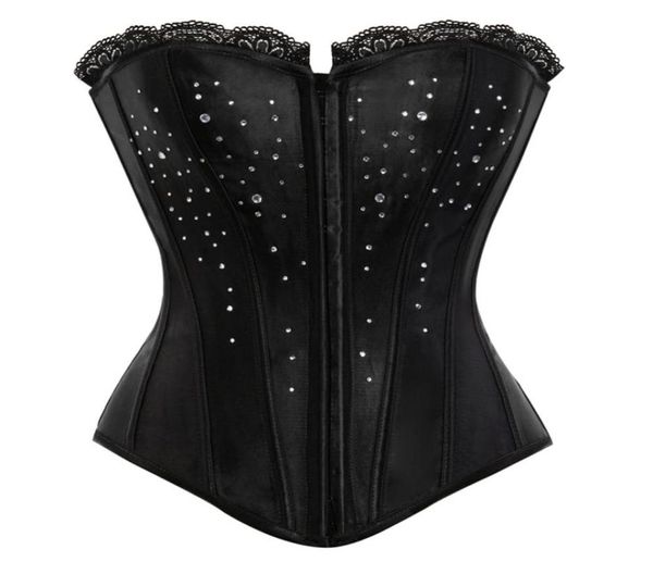 

black satin lace up boned overbust corset rhine cover waist cincher clubwear bodyshaper bustier plus size s-2xl6430404, Black;white