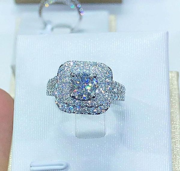 

fashion simple luxury square ring sparkling jewelry 925 sterling silver full white z cz zircon diamond women engagement finger2146556