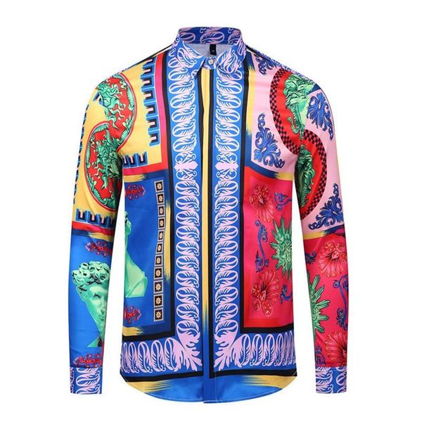 

men's casual shirts fashion luxury royal shirt court style men baroque colorful printing manche longue slim mens dress chemis275c, White;black