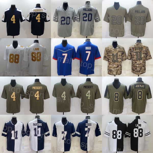 

man football 4 dak prescott jersey 7 trevon diggs 88 ceedee lamb 8 troy aikman 20 tony pollard olive salute to service camo hemp grey leopar, Black;red