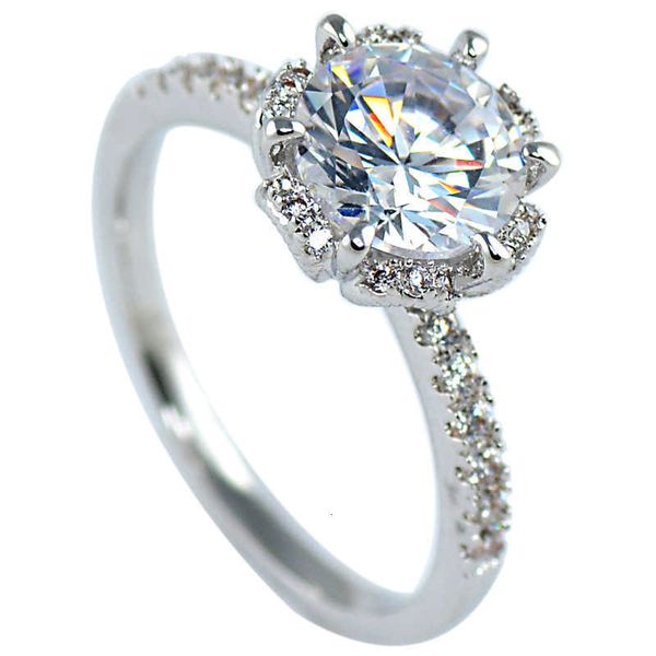 

luxury tiff fashion brand jewelry 18k platinum plated morsonite one ca four claw bud petal ring simple wedding empty holder accessory, Silver
