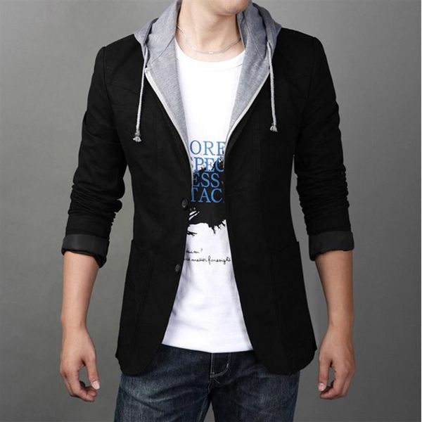 

whole- new 2017 spring and autumn male blazer slim plus size with hood casual suit jacket even the hat suit hooded leisure sui215b, White;black