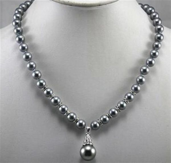 

simple design 8mm black shell pearl necklace 12mm shell pearl pendant 004325t2663591, Silver