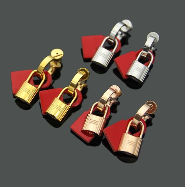

new h letter lock earrings stainless steel ladies black red orange yellow lock couple lovers earrings love jewelry2807160, Golden;silver
