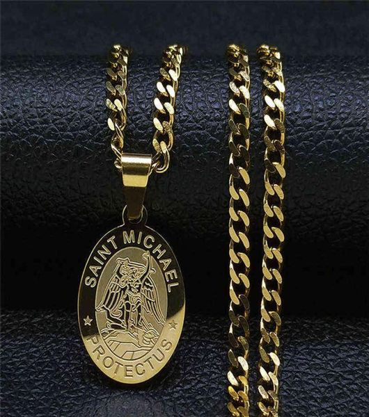 

saint michael protect us archangel stainless steel chian necklace men women gold color necklace charm jewelry joyas nxh87s05 h11255092894, Silver