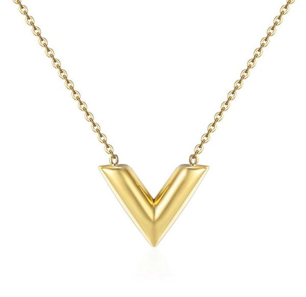 

fashion v charms necklace 18k gold silver women v shap letter pendant charms necklace female wedding jewelry day gift9656472