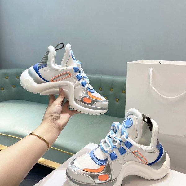 

design brand archlight casual shoes b22 women's sneakers arch bare calf leather lace platform color block men's sneakers, Black
