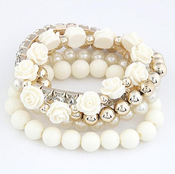 

2015 test new arrival fashion cute summer beads flower bracelet jewelry for women 6 colors available3996632, Golden;silver