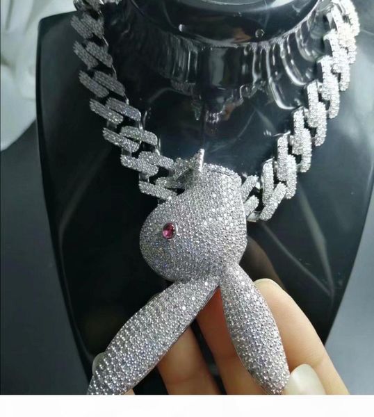 

hip hop jewelry iced out pendant diamond tennis cuban link chain mens luxury designer necklace bling rabbit big pendants rapper hi8873792, Silver