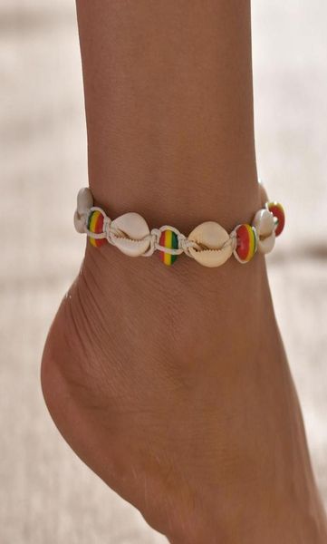 

whole bohemian sea shell anklet jewelry women seed beads chains summer beach barefoot anklets bracelet on leg boho jewelry a018346312, Red;blue