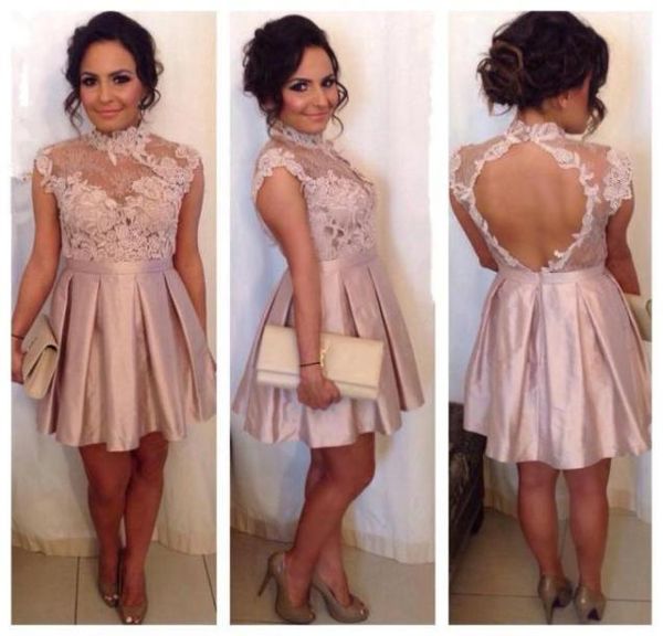 

pink lace a line homecoming dresses with sheer high neck backless mini cocktail party dresses online 2017 new custom made30242716582934, Blue;pink