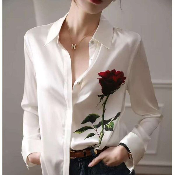 

title heavy silk blouse with shirts long sleeves niche high end printed white top