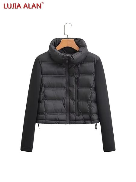 

men's hoodies sweatshirts autumn women long sleeve splicing padded short coat casual turtleneck zip placket loose jacket lujia alan c17, Black