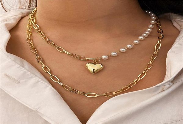 

gothtic gold necklace multilayer heart pearl pendant necklaces for women bohemian chainnecklaces trend jewelry 52911331n9418748, Silver