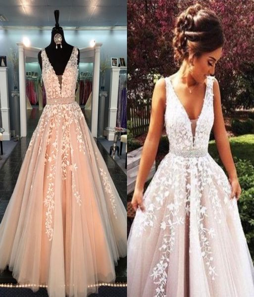 

ball gown real prom dresses 2017 v neck sheer straps appliqued lace tulle floor length backless blush pink formal evening gowns wi5850140, Black