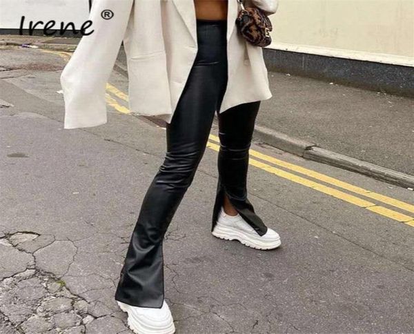 

irene leather pants 2020 autumn winter fashion split bodycon street trousers black pencil pu club high waist women pants8188084, Black;white