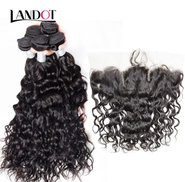 

8a brazilian virgin human hair weaves bundles with lace frontal closure water wave peruvian indian malaysian natural wet and wavy 1606396, Black;brown