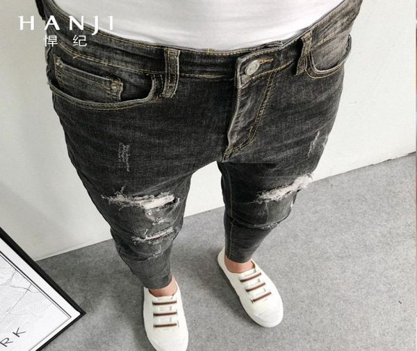 

whole 2020 fashion denim casual spiritual guy ankle length jeans beggar pants male hole spring social teenagers jeans hombre 65616325, Blue