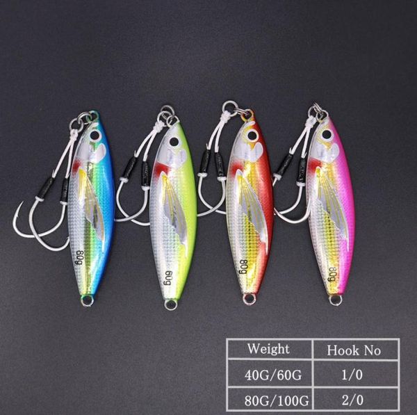 

castfun 40g 60g 80g 100g 4pclot sea fishing lures glow slow jigging casting jig metal jig with fishing hook artificial baits t2003083357